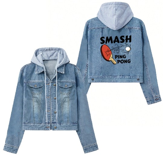 Ping Pong Paddle and Ball Smash Women's Denim Jackets