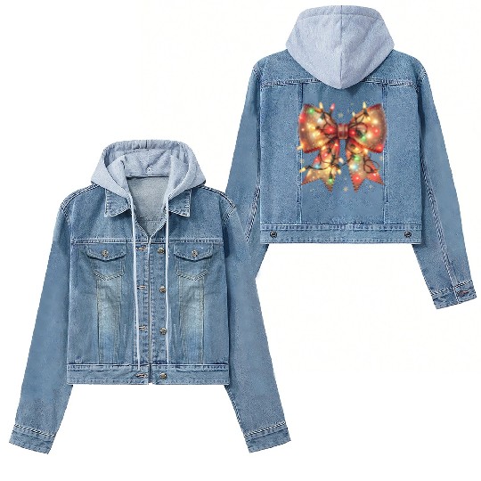 Christmas Light Coquette Bow Women's Denim Jackets