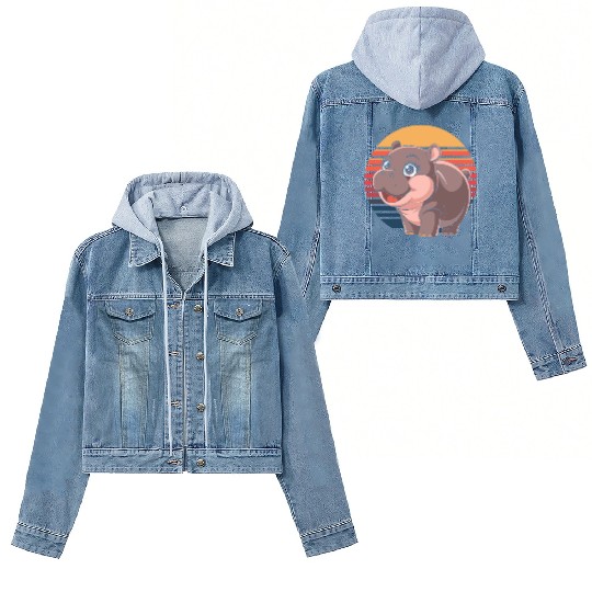 Adorable Moo Deng Hippo Sunset Vibes Women's Denim Jackets