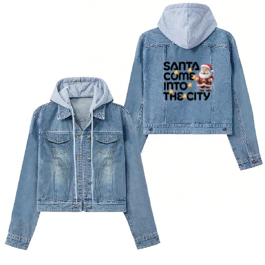Festive Santa with Jingle Bells Design Women's Denim Jackets