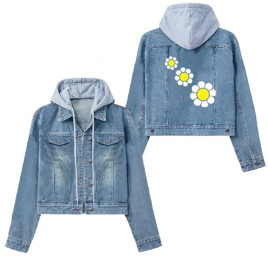 3 White Daisies Flowers Spring Summer Pretty Women's Denim Jackets
