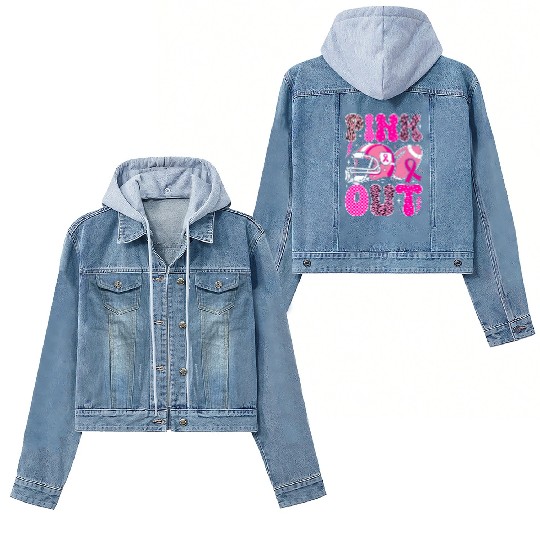 Pink Out Breast Cancer Football Mom Girls Women Women's Denim Jackets