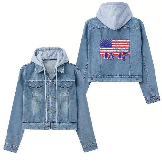 Distressed American Flag with Numeric Overlay Women's Denim Jackets