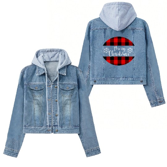 Merry Christmas plaid design Women's Denim Jackets