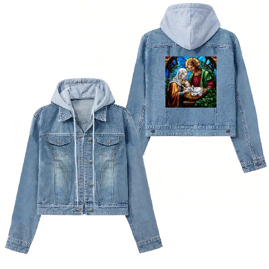 Holly family cristal stained glass image Women's Denim Jackets