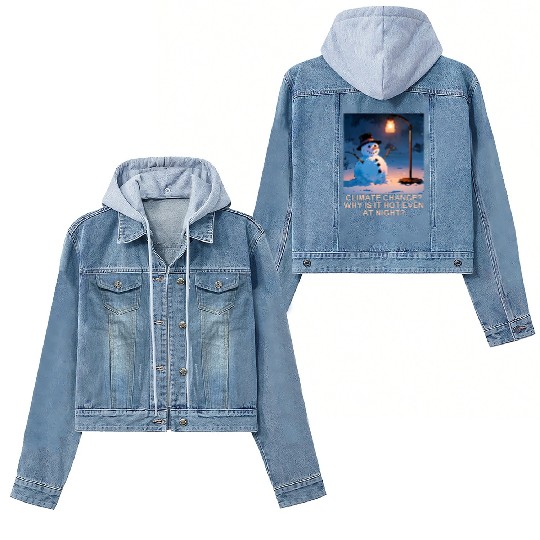 Frosty Snowman Under Street Lights Christmas Women's Denim Jackets