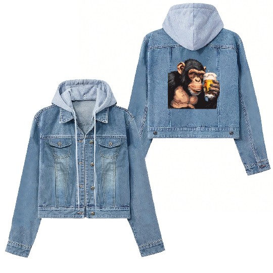 Cute Chimpanzee Drinking Beer 2 Women's Denim Jackets