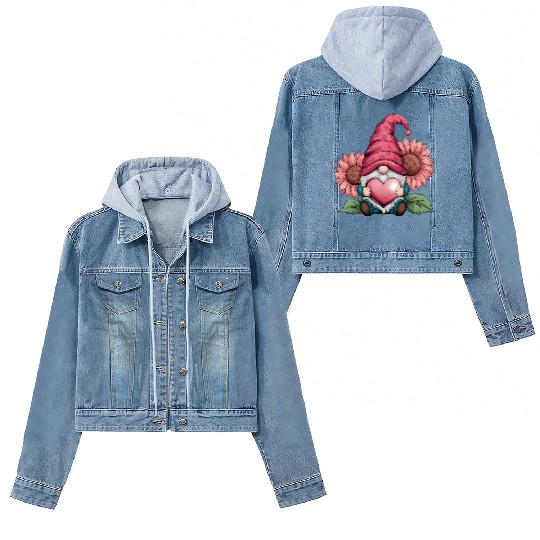 Happy Valentines Gnome with Sunflower Women's Denim Jackets