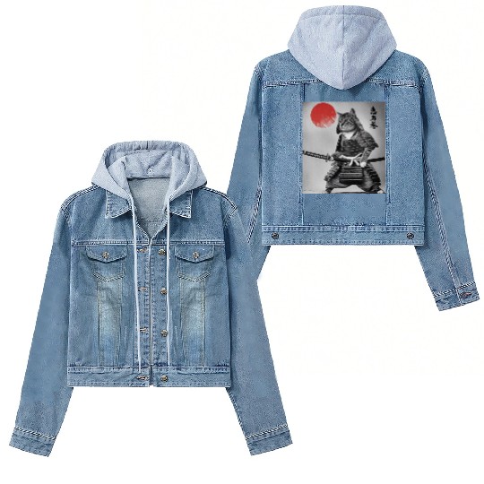 Kawaii Japanese Samurai Cat Vintage Japanese Cat Women's Denim Jackets