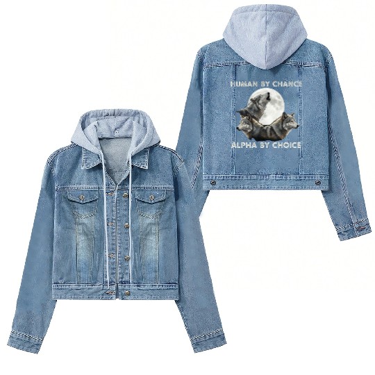 Human by chance, alpha by choice Wolf Moon Women's Denim Jackets