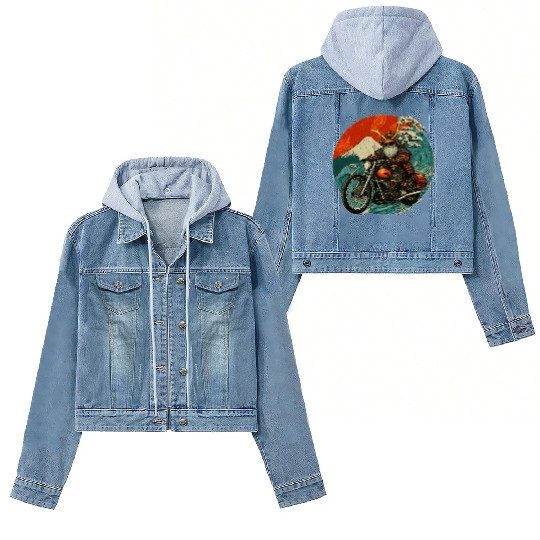 Samurai Riding Motorcycle Vintage Art, Unique Women's Denim Jackets