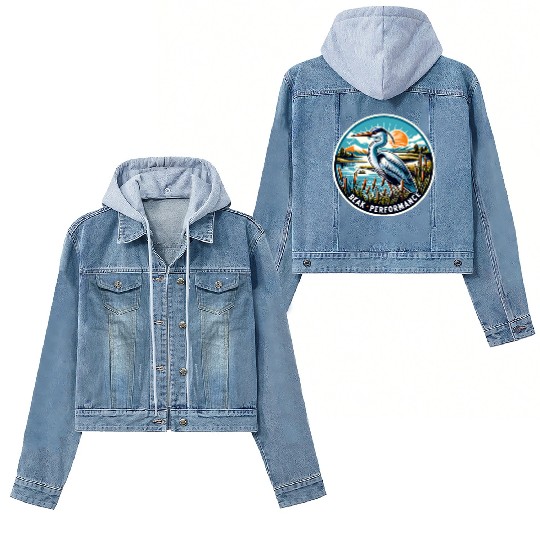 Great Blue Heron Beak Performance Retro Women's Denim Jackets