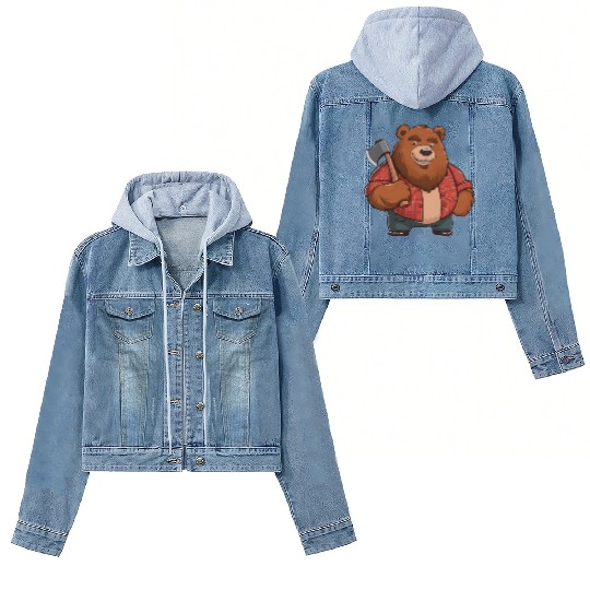 Friendly Bear Red Plaid Women's Denim Jackets & Axe Lumberjack
