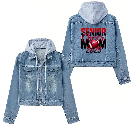 Red Senior Cheer Mom 2025 Football Design Mom Life Women's Denim Jackets