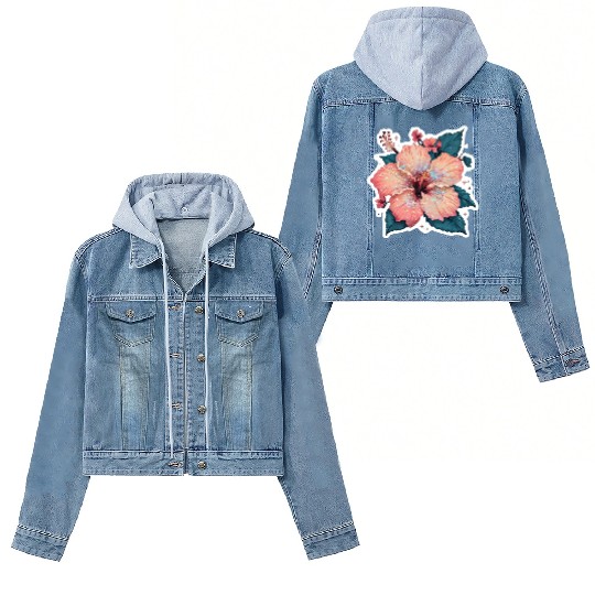 Vibrant Hibiscus Flower with Sparkling Effects Women's Denim Jackets