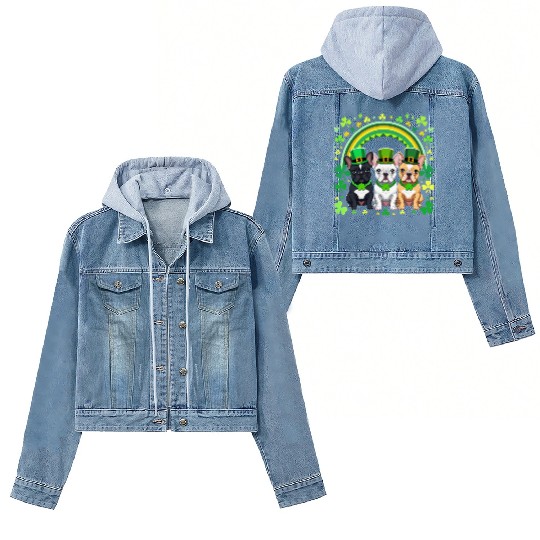 St Patricks Day French Bulldogs Dog Frenchie gifts Women's Denim Jackets