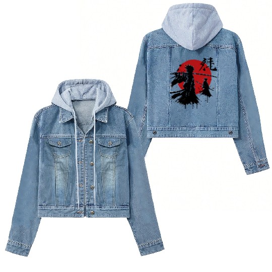 Shadow Samurai Warriors Under Blood Moon Women's Denim Jackets
