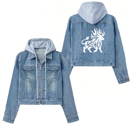 Elegant Wild Burning Bull Tattoo Style Women's Denim Jackets