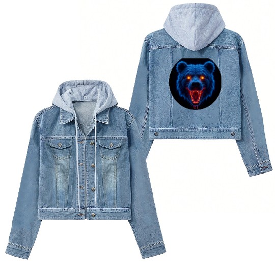 BEAR Roaring in fluo blue with yellow eyes Women's Denim Jackets