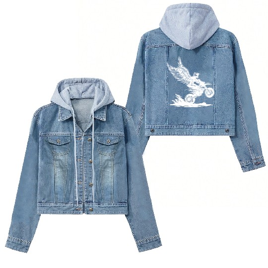 Winged Dirt Bike Rider Soaring Adventure Women's Denim Jackets