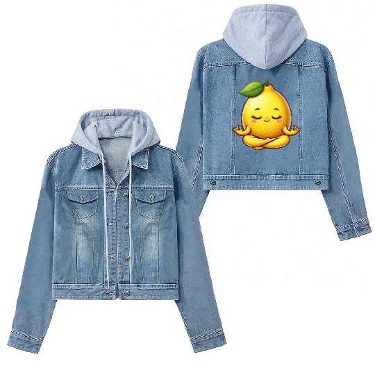 Cute lemon yoga meditation relaxation cartoon Women's Denim Jackets