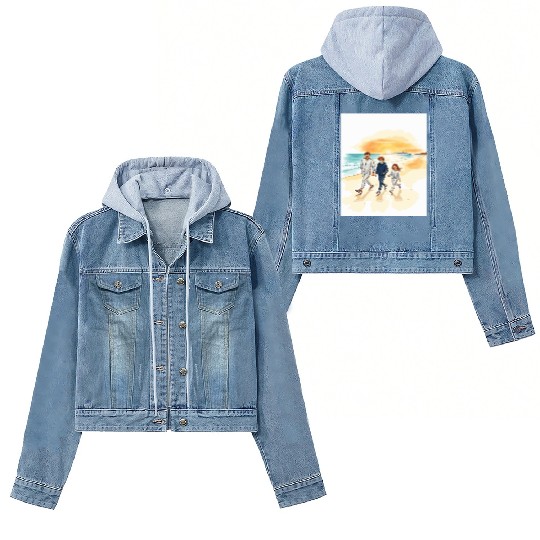 family walking along the beach. Women's Denim Jackets
