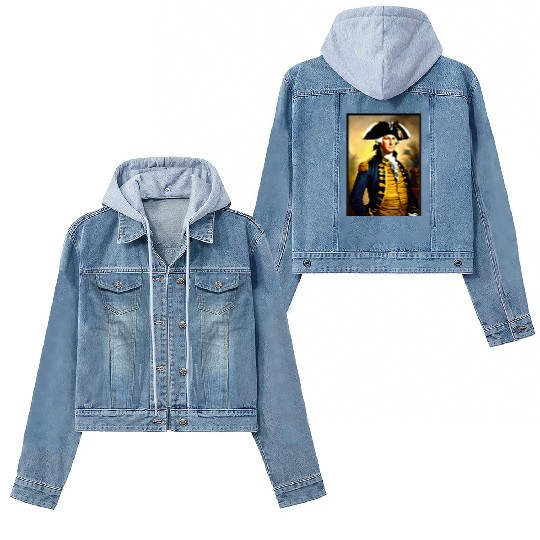 George Washington in revolutionary bttlefield a Women's Denim Jackets