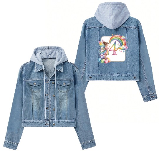 Magical Rainbow Fairy Elf 4th Birthday Girl Women's Denim Jackets