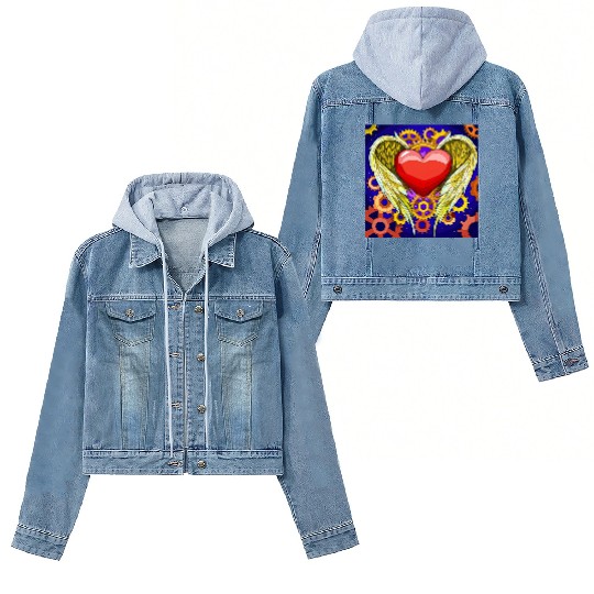Mechanical Heart with Angel Wings Women's Denim Jackets