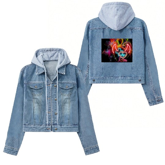 Neon Heart and Devil Horns Love Design Women's Denim Jackets
