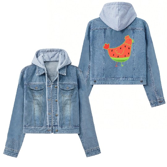 Whimsical Watermelon Chicken Illustration Women's Denim Jackets