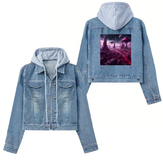 Sci-Fi Future World And Alien City in Neon Pink Women's Denim Jackets