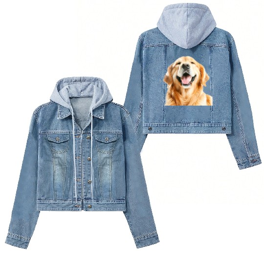 Joyful Golden Retriever Illustration Women's Denim Jackets