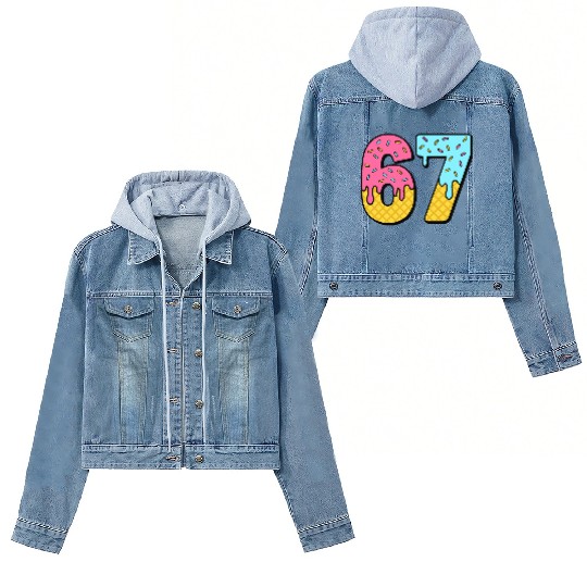 Six Seven Meme Ice Cream Drip Waffle Cone Funny 67 Women's Denim Jackets