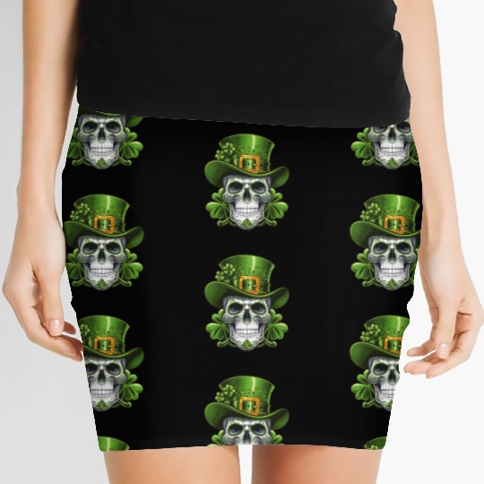 Sugar Skull St Patrick's Day Shamrock Women's Mini Skirts