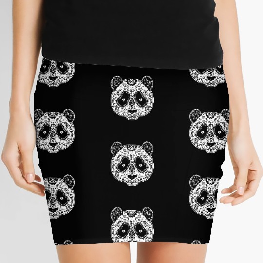Sugar Skull PANDA Day of the Dead los muertos Mexi Women's Mini Skirts