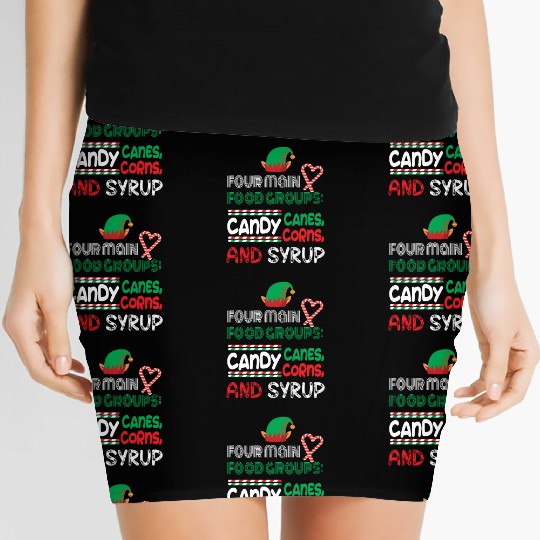 four main food groups candy candy funny elf saying Women's Mini Skirts