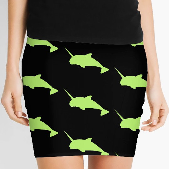 Sharp narwhal in green uniwhale Women's Mini Skirts