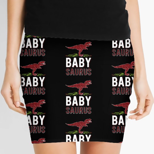 Baby Saurus T Rex Kid Red Plaid Matching Family Women's Mini Skirts
