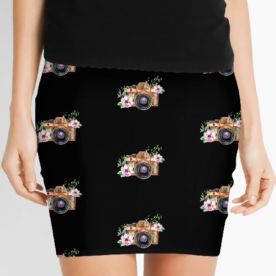 Photography Machine And Flowers Women's Mini Skirts