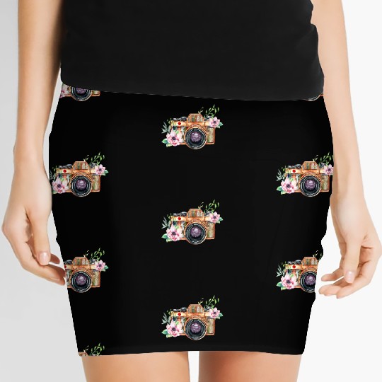 Photography Machine And Flowers Women's Mini Skirts