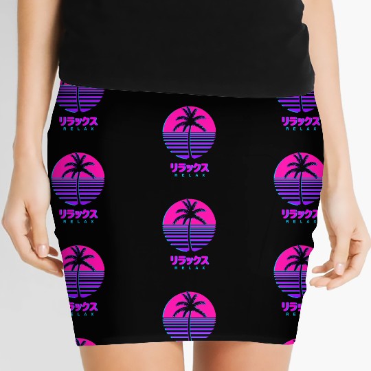 Vaporwave Aesthetic For A Palm Sunset Lover Women's Mini Skirts
