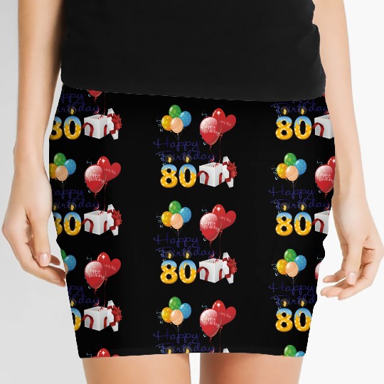 80th Birthday Anniversary candles balloons present Women's Mini Skirts