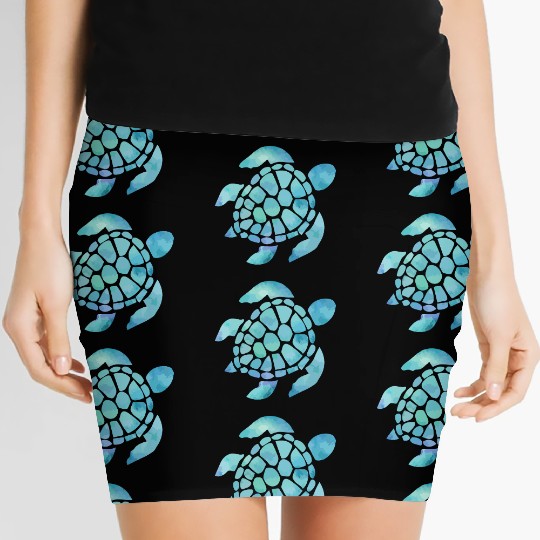 Sea Turtle Watercolor Blue Women's Mini Skirts