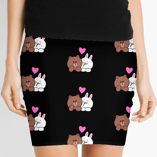 Cute Brown Bear Cony Bunny Rabbit Lean On Me I Lov Women's Mini Skirts