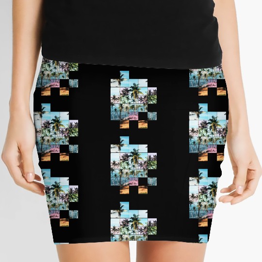 Palm Trees Beach Vacation Pixel Picture Colorful Women's Mini Skirts