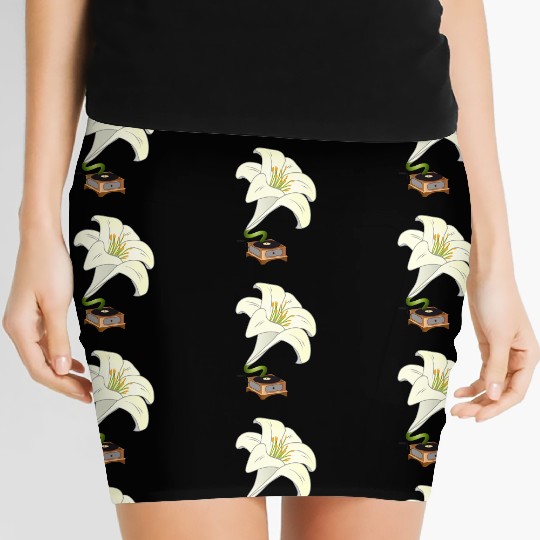nostalgic lilies flowers blossoms gramophone Women's Mini Skirts