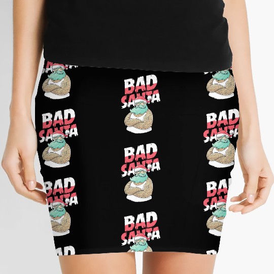 Bad Santa Claus Christmas Tattoo Women's Mini Skirts