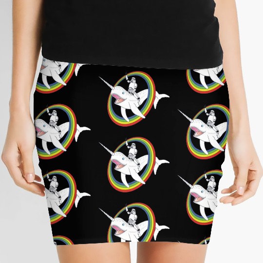 Spaceman riding narwhal through rainbow Women's Mini Skirts