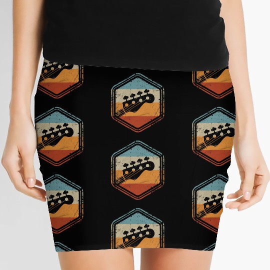 Bass Guitar Vintage Headstock for Bassist and Bass Women's Mini Skirts